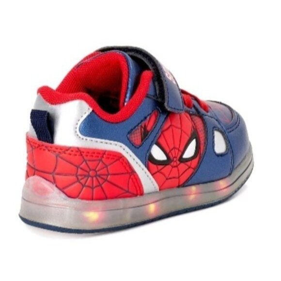 Marvel Spider-Man Kids  Red Blue Hook & Loop Strap Light-Up Sneakers Size 7 - Picture 4 of 9